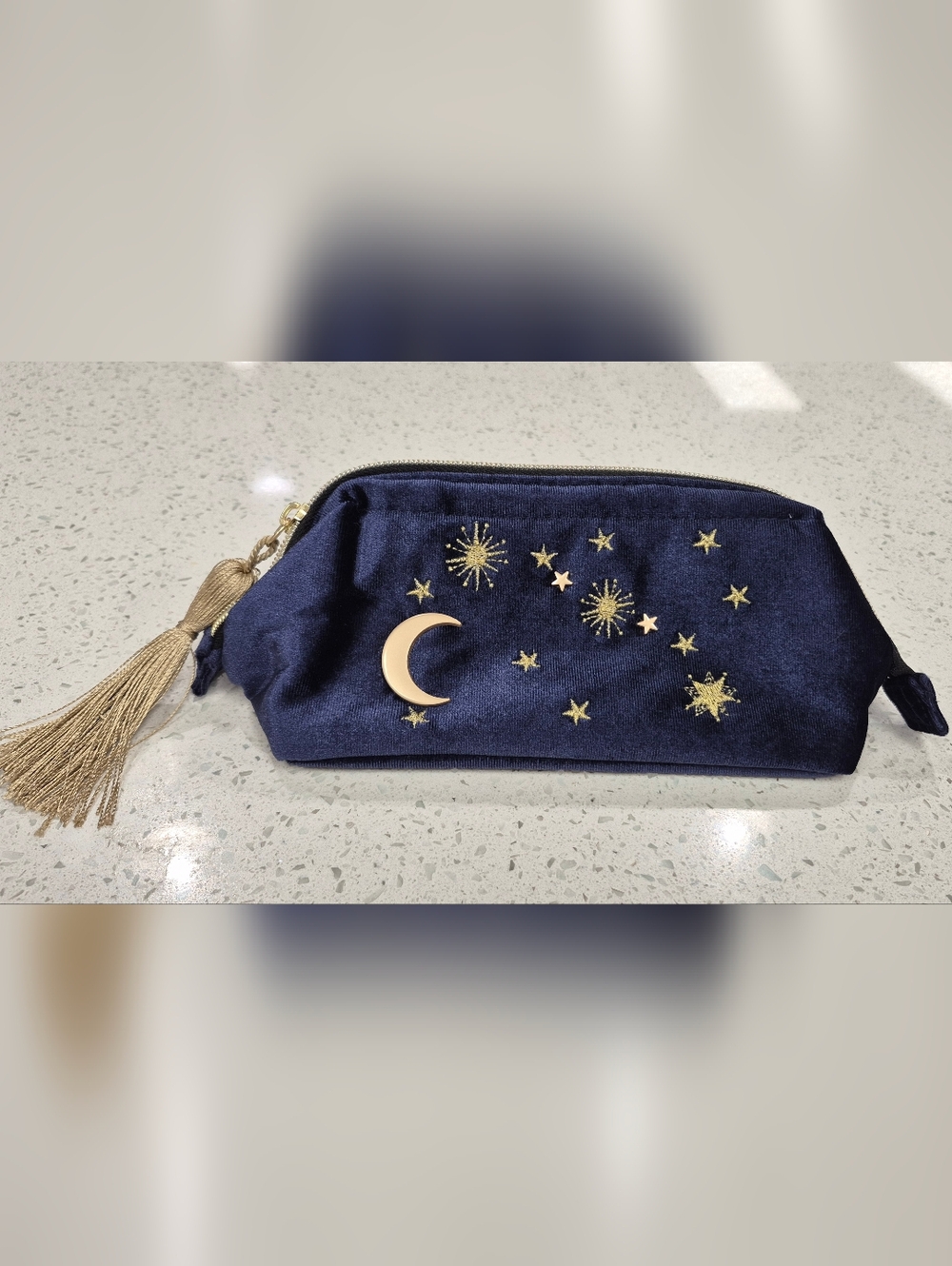 New Celestial Navy Velvet Cosmetic Pouch